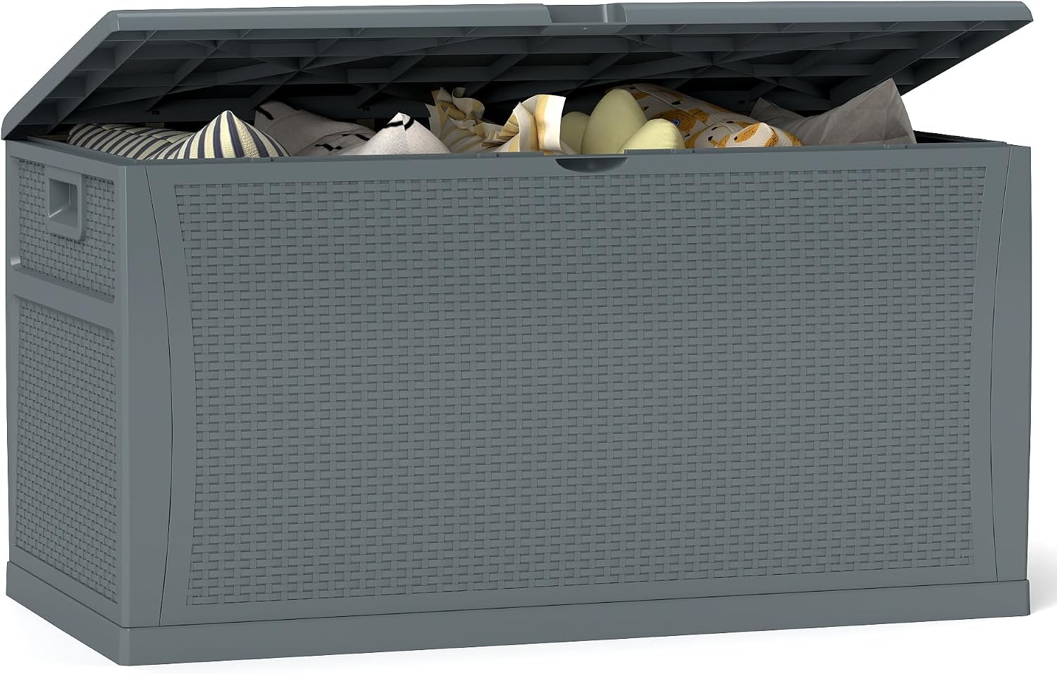 Outdoor Furniture Ofo - 100-Gallonen-Harz-Deckbox, wasserdichte Outdoor-Aufbewahrungsbox und Terrassenmöbel-Beistelltisch für