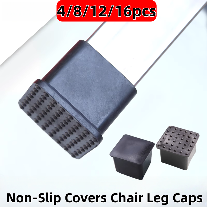 Outdoor Furniture Leg Protectors - 4–16 Stück rutschfeste Stuhlbeinkappen, Gummi, quadratischer