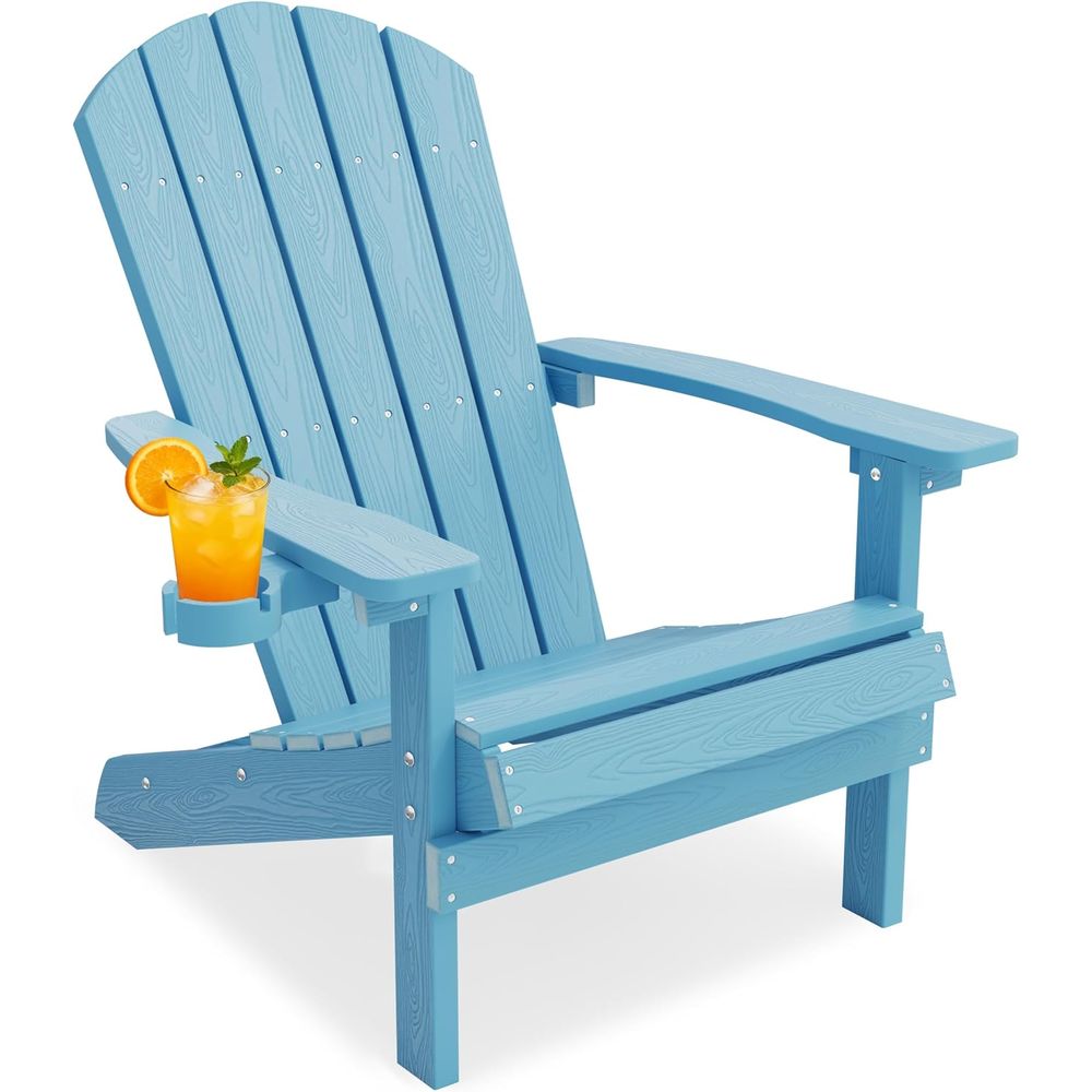Adirondack Chair Wood - Adirondack-Stuhl mit Getränkehalter, Allwetter-Outdoor-Stuhl, Blau |