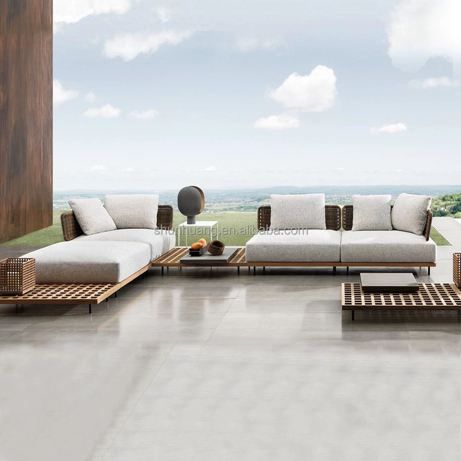 Outdoor Furniture Teak Wood - Modernes Garten-Sofa-Set Outdoor-Möbel Holz-Terrassen-Sofa-Kombination Teak-Aluminium Freizeit-Sofa