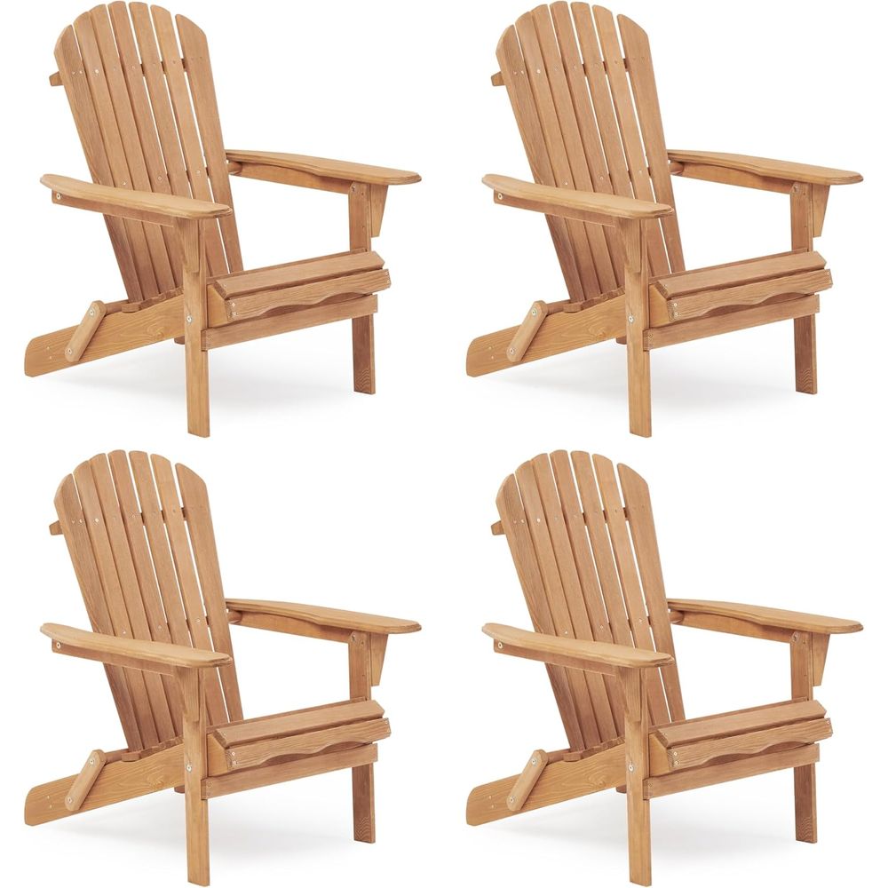 Adirondack Chair Wood - Klassisches 4-teiliges Adirondack-Stuhl-Set, Vormontierte Holz-Loungesessel für