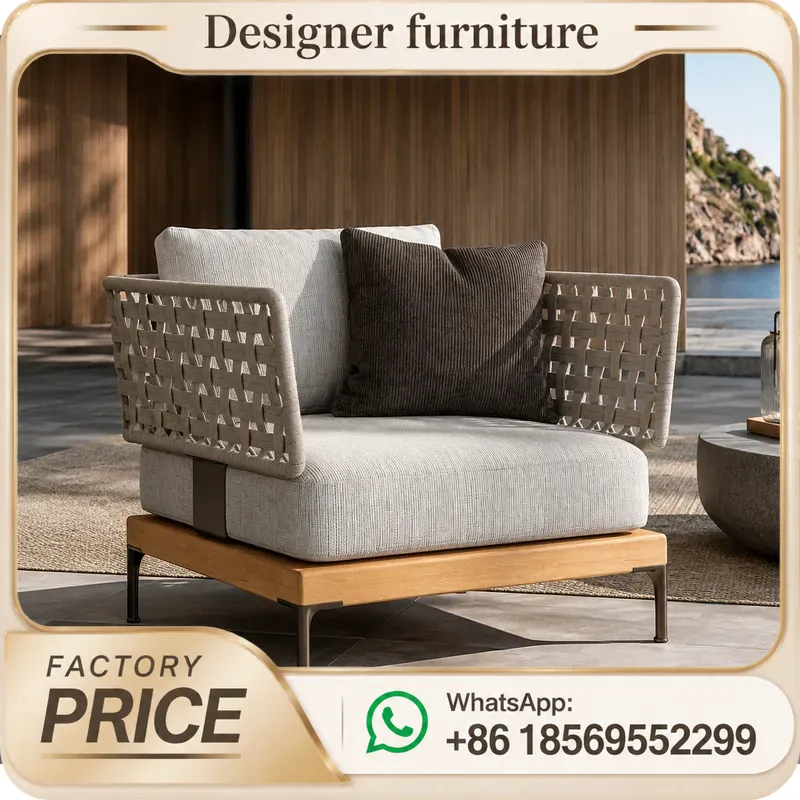 Outdoor Furniture Teak Wood - Outdoor-Sofa-Set aus geflochtenem Seil mit Teakholz,