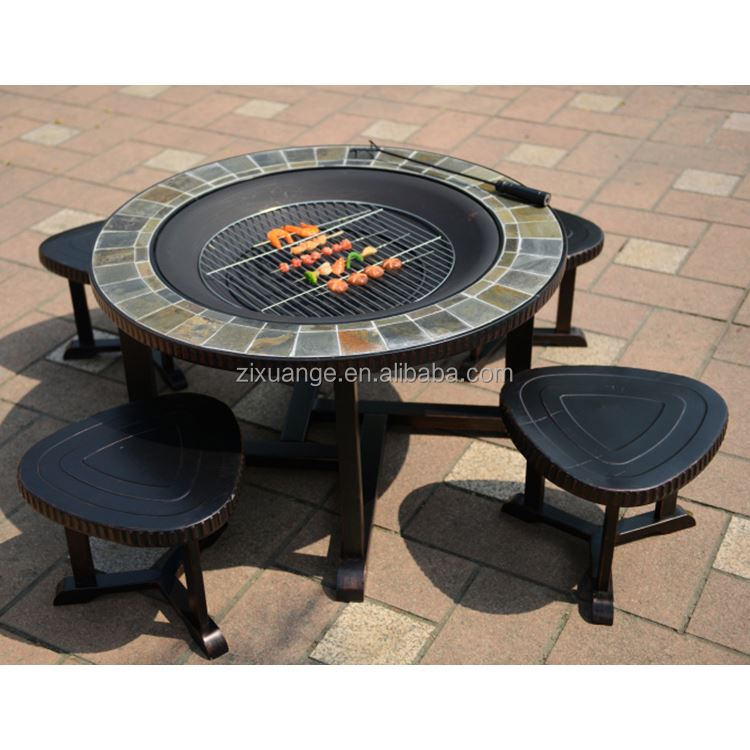Outdoor Furniture With Fire Pit Table - Outdoor Garten Terrasse Wasserfeste Möbel Aluminiumguss