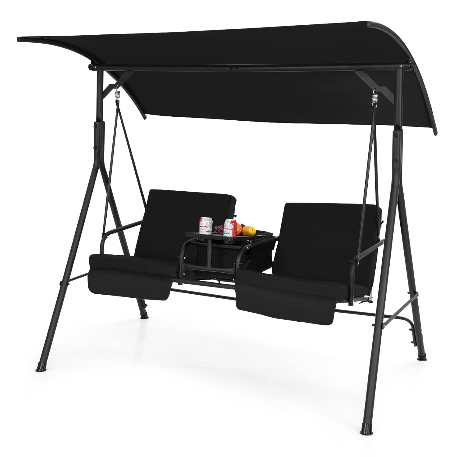 Outdoor Furniture Ofo - o*-2-Personen-Verandaschaukel, Outdoor-Schaukel mit Schwenk-Aufbewahrungstisch, Kühltasche, 2