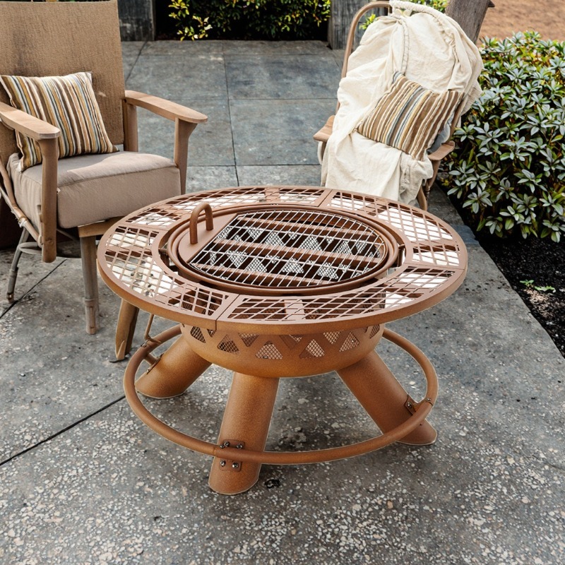 Outdoor Furniture With Fire Pit Table - 2026 Moderner Outdoor-Stahlgrill mit Holzkohle und