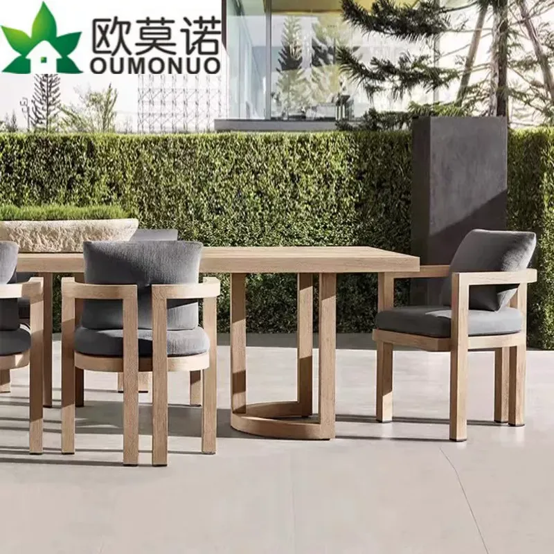 Outdoor Furniture Teak Wood - Nordisches Outdoor-Teakholz-Esszimmer-Set 1 Tisch 6 Stühle