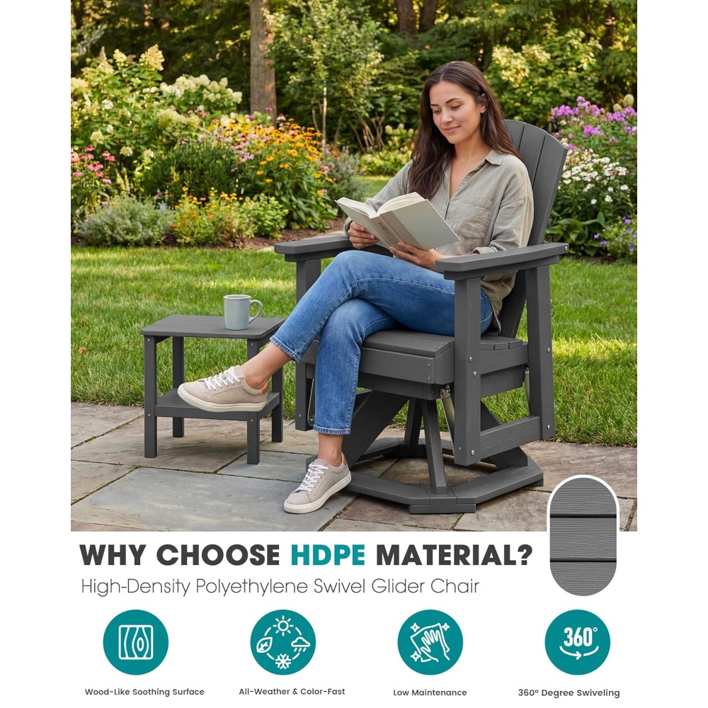 Adirondack Chair Wood - Adirondack Schaukelstuhl mit Drehfunktion, HDPE Outdoor-Gleitsessel