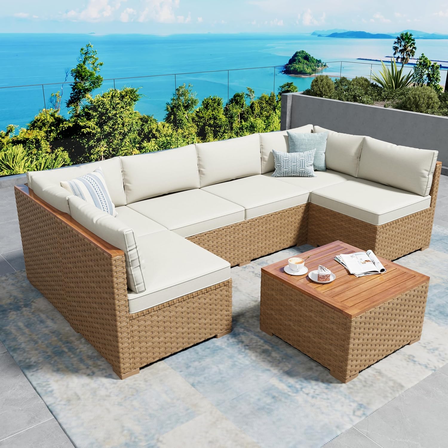 Outdoor Furniture Ofo - o*-Sunshine Valley Gartenmöbel-Set aus Korbgeflecht, 7-teiliges