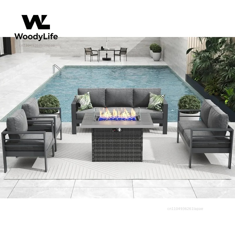 L5-teiliges modernes Aluminium – Outdoor Furniture With Fire Pit Table Bewertung und Preis