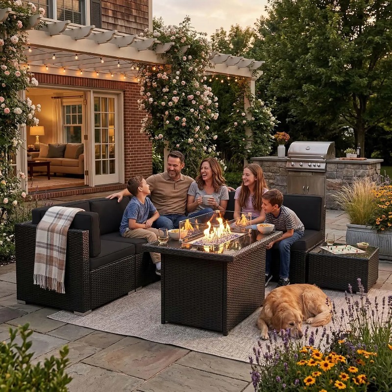 8-teiliges Gartenmöbel-Set aus – Outdoor Furniture With Fire Pit Table Bewertung und Preis