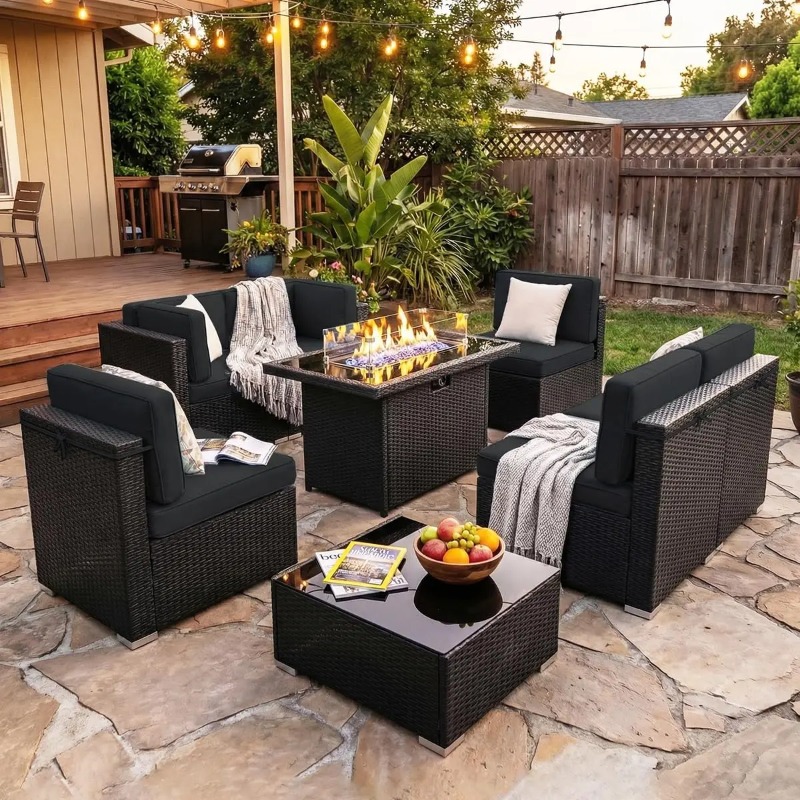 8-teiliges Gartenmöbel-Set aus – Outdoor Furniture With Fire Pit Table Bewertung und Preis