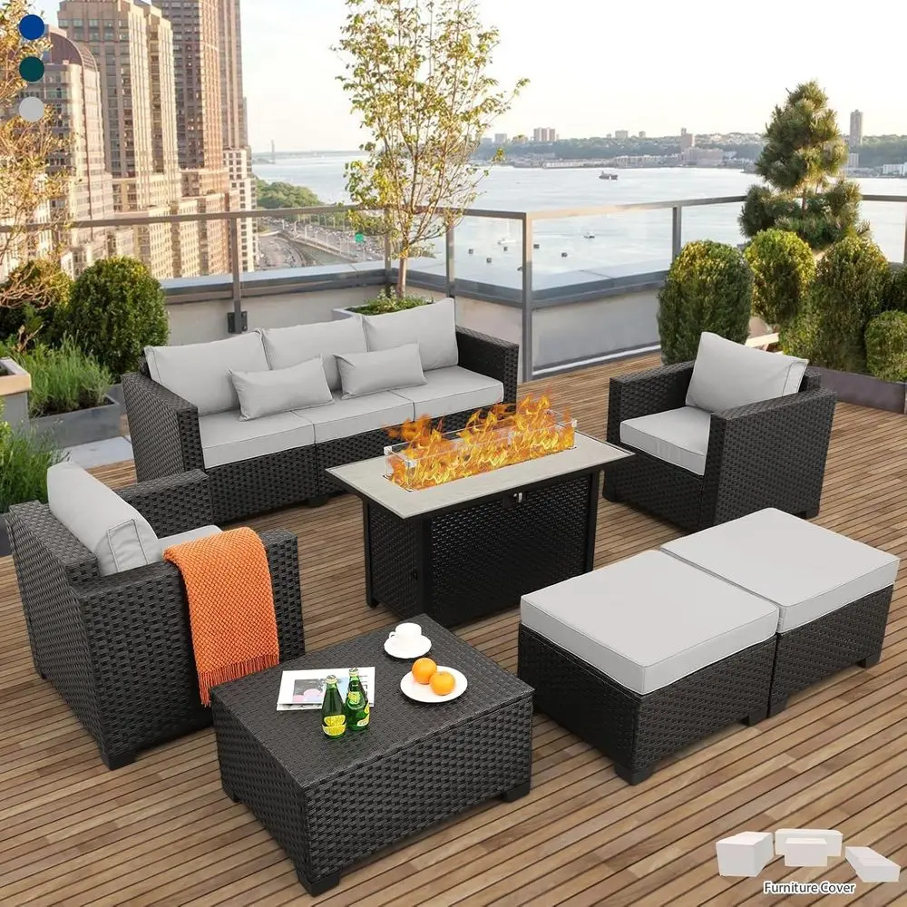 45-teiliges Outdoor-Terrassenm – Outdoor Furniture With Fire Pit Table Bewertung und Preis