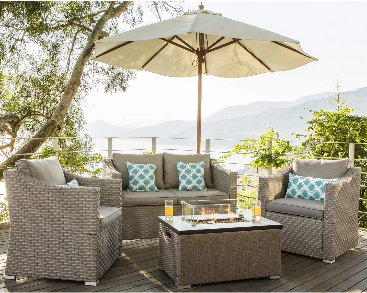 -Ganzmöbel 5-teiliges Sofa aus – Outdoor Furniture With Fire Pit Table Bewertung und Preis